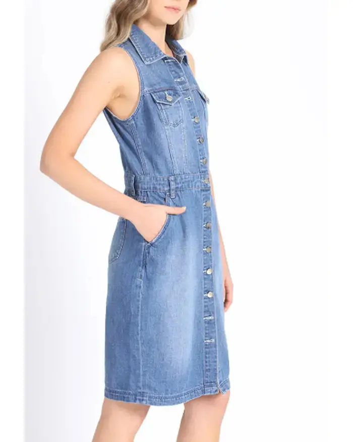 Vestido denim azul, marca liolá, talla M. - 2