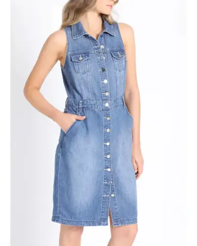 Vestido denim azul, marca liolá, talla M. - miniatura 3