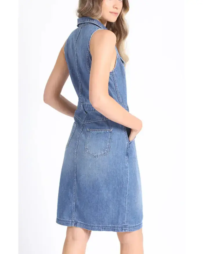 Vestido denim azul, marca liolá, talla M. - 4