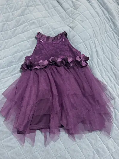 Vestido de fiesta morado para niña con flores - miniatura 1
