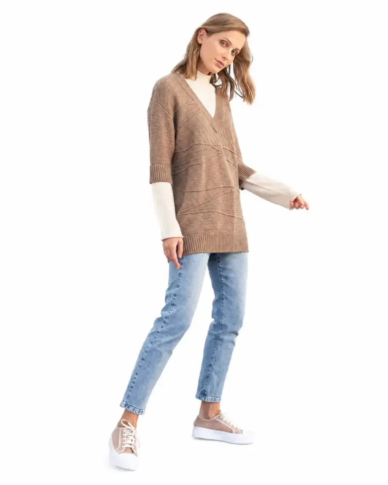Suéter de punto marrón para mujer marca Ragga - 3