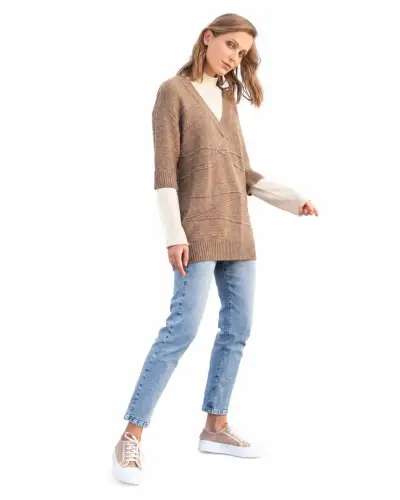 Suéter de punto marrón para mujer marca Ragga - miniatura 3