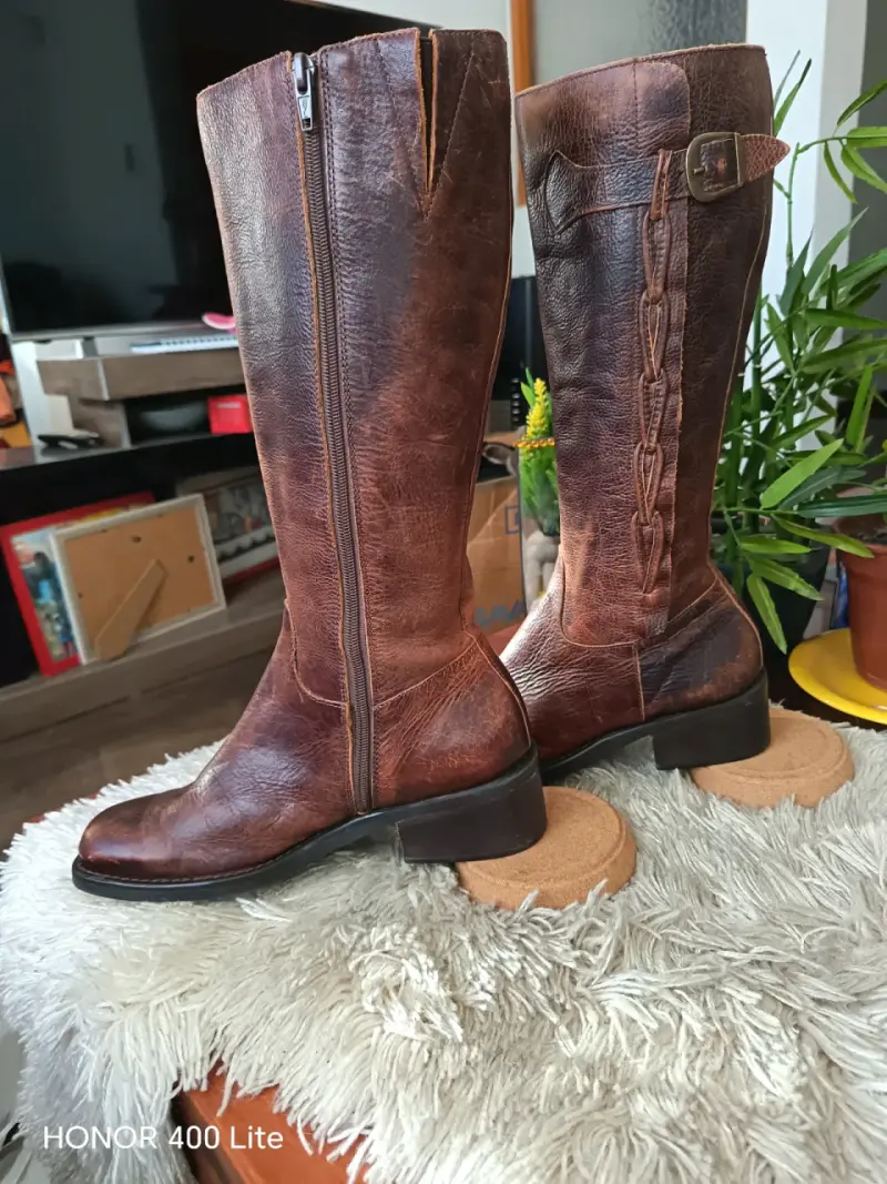 Botas de cuero marrón para mujer - 2