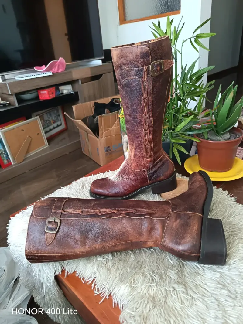Botas de cuero marrón para mujer - 4