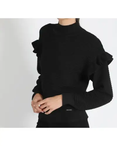 Suéter negro con volantes para mujer - miniatura 2