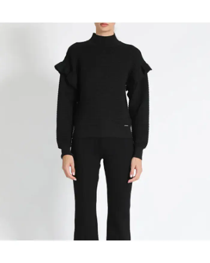 Suéter negro con volantes para mujer - 3