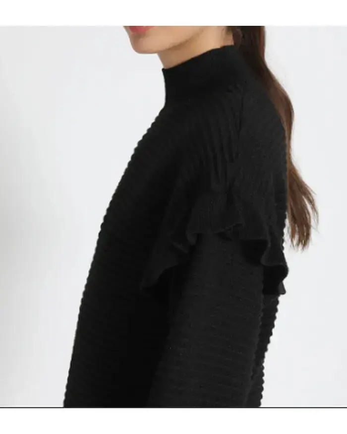 Suéter negro con volantes para mujer - 4