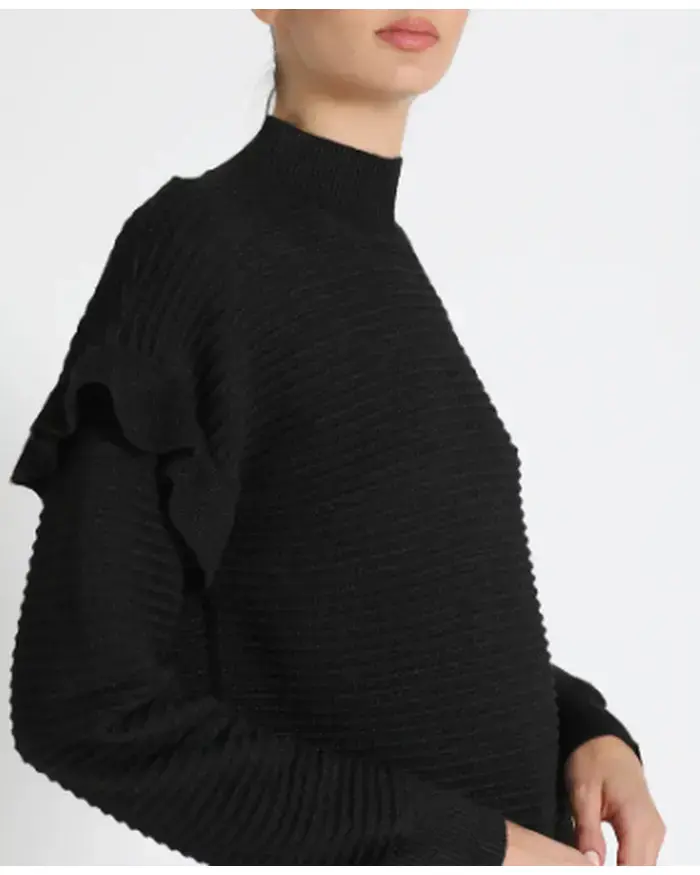 Suéter negro con volantes para mujer - 6