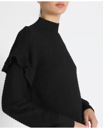 Suéter negro con volantes para mujer - miniatura 6