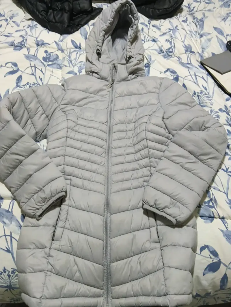 Parka gris con capucha para mujer talla S - 1