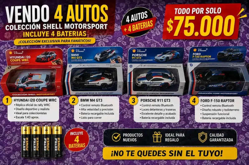 Set de 4 autos de colección Shell Motorsport con baterías