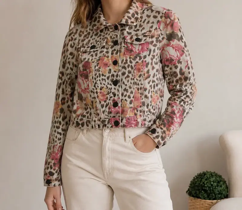 Chaqueta de mezclilla leopardo y flores - 4