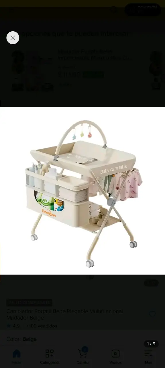 Cambiador portátil para bebé con almacenamiento beige