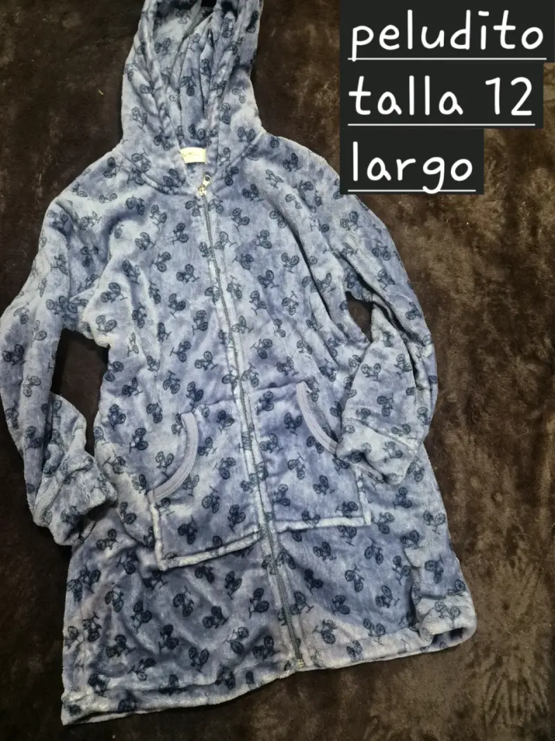 Abrigo peludo azul con capucha talla 12 - 2
