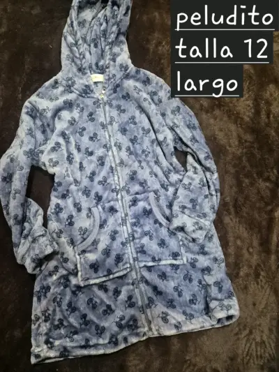 Abrigo peludo azul con capucha talla 12 - miniatura 2
