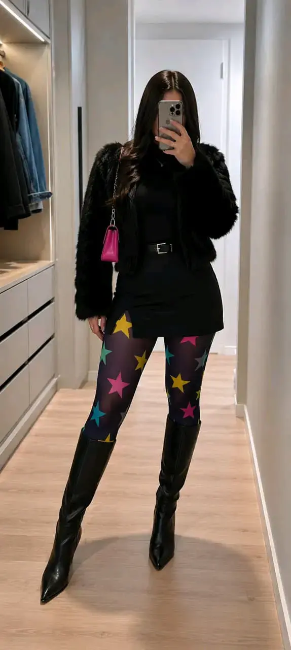 Pantys negras con diseño de calaveras y estrellas - 2