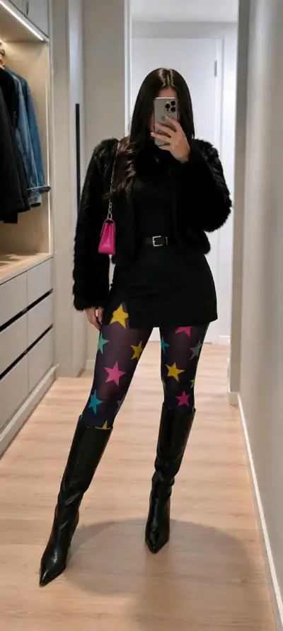 Pantys negras con diseño de calaveras y estrellas - miniatura 2