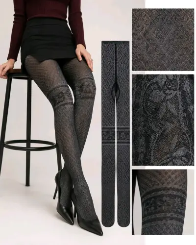 Pantys negras con diseño de calaveras y estrellas - miniatura 4