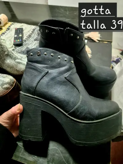 Botines de cuero negro con plataforma talla 39 - miniatura 1