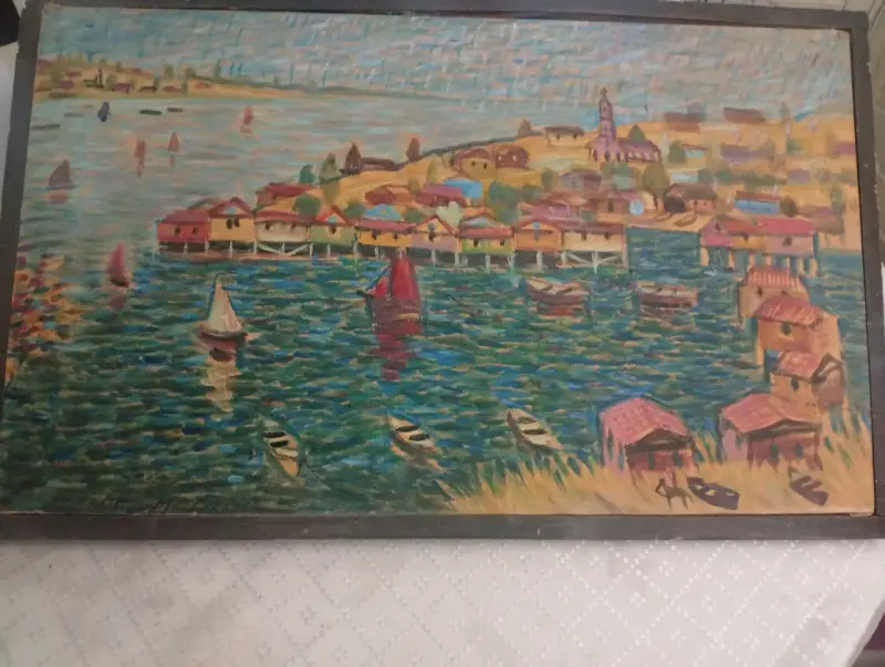 Merino ossandon Pintura Isla De Chiloé 1990 - 1