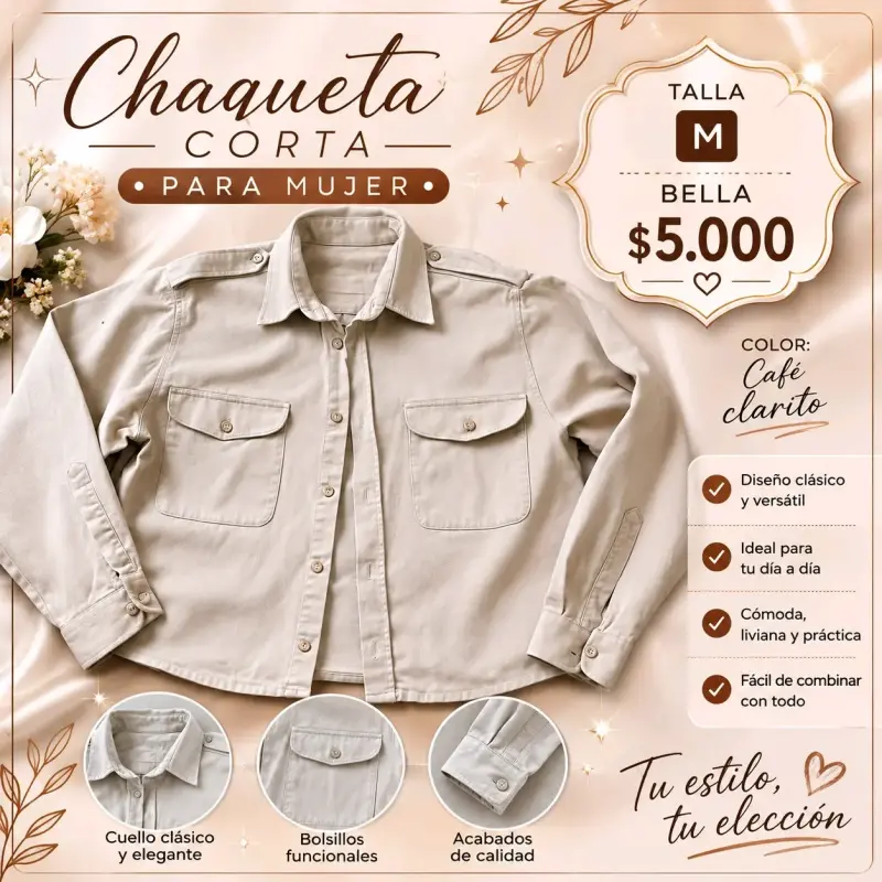 Chaqueta corta para mujer color café claro