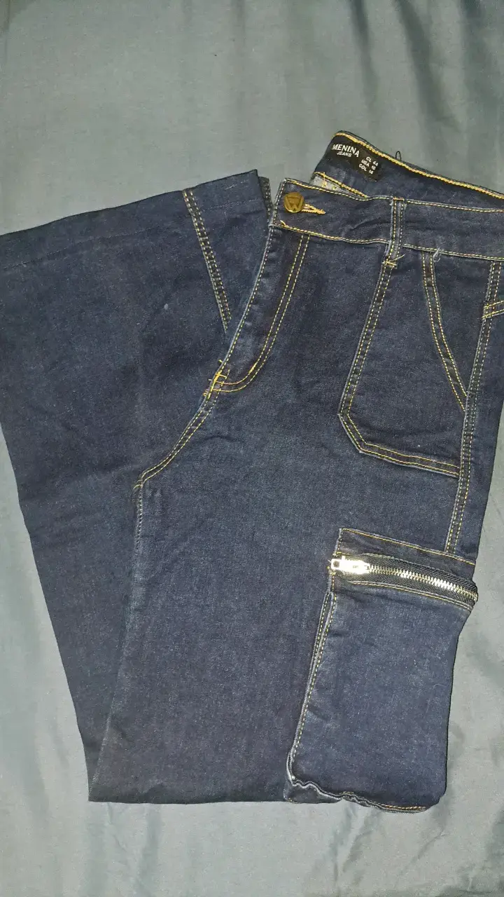 Jeans Menina azul oscuro cargo - 1