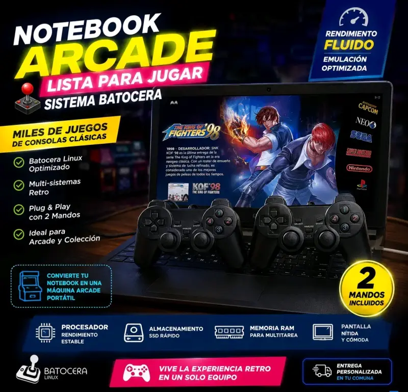 Notebook Arcade con Sistema Batocera y 2 Mandos - 1