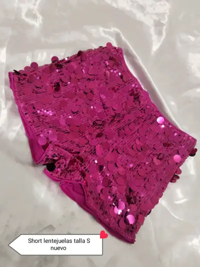 Short de lentejuelas fucsia talla S nuevo - miniatura 1