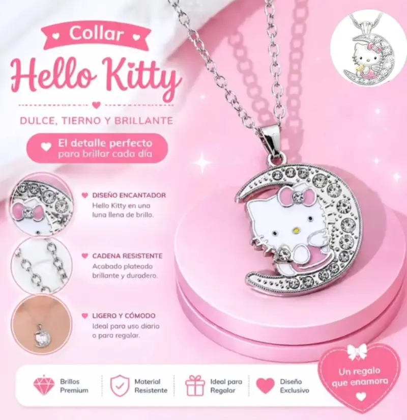 Collar colgante Hello Kitty con luna y cristales - 2