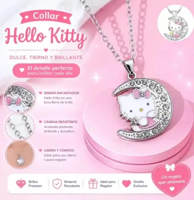 Collar colgante Hello Kitty con luna y cristales - miniatura 2