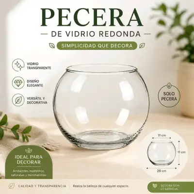 Pecera de vidrio redonda decorativa - miniatura 1