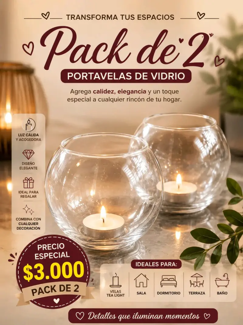 Pack de 2 portavelas de vidrio elegantes - 1