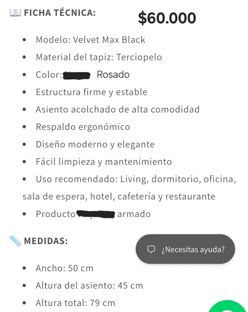 Silla de terciopelo rosado Velvet Max Black - 1