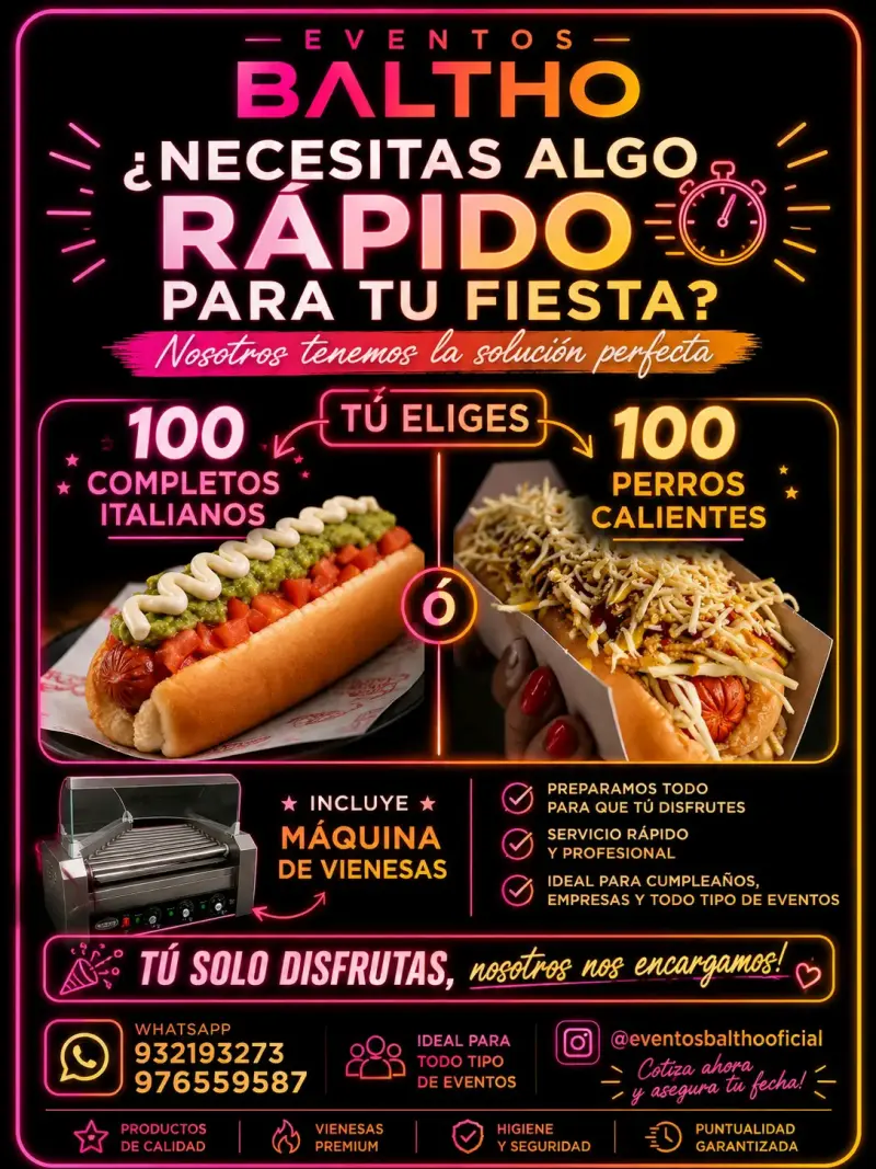 Servicio de catering de completos y hot dogs de e
