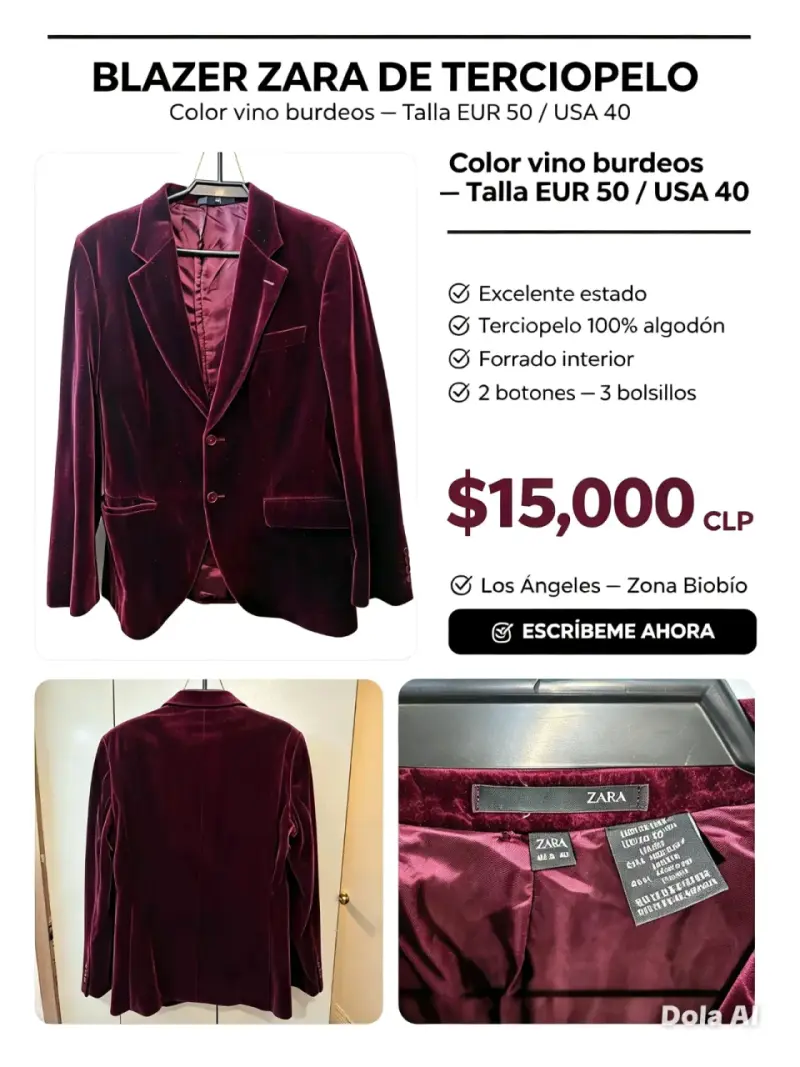 Blazer de terciopelo Zara color vino burdeos