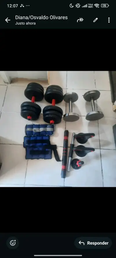 Jego de mancuernas ajustables, 2sillas ,15 bidones - miniatura 3