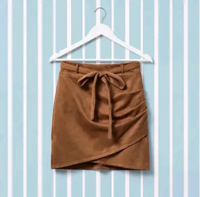 Falda corta marrón con lazo para mujer - miniatura 2