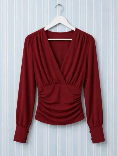 Blusa roja de manga larga con escote en V - miniatura 2