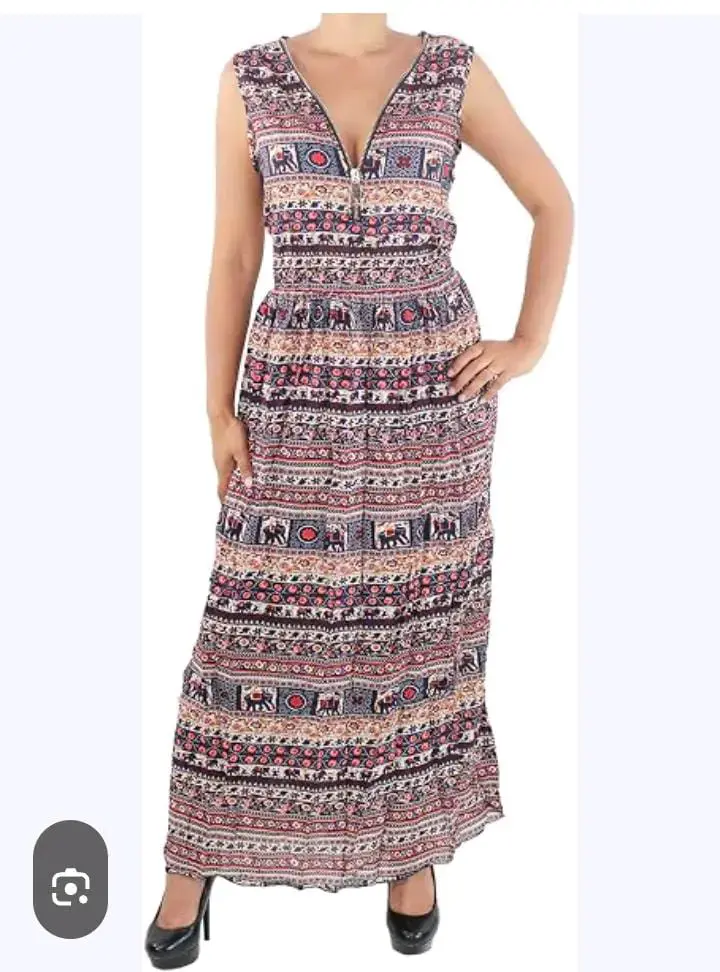 Vestido largo estampado bohemio sin mangas - 1