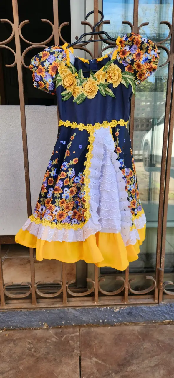 Vestido china con encaje amarillo infantil - 2