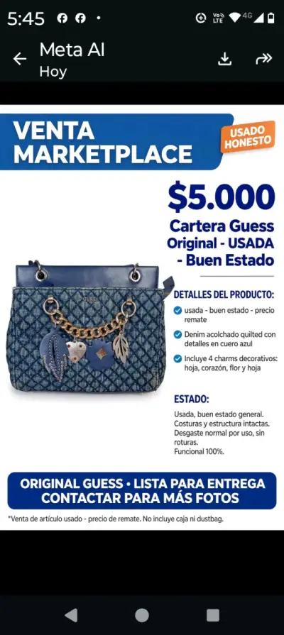 Cartera Guess Original Azul Usada Buen Estado - miniatura 1
