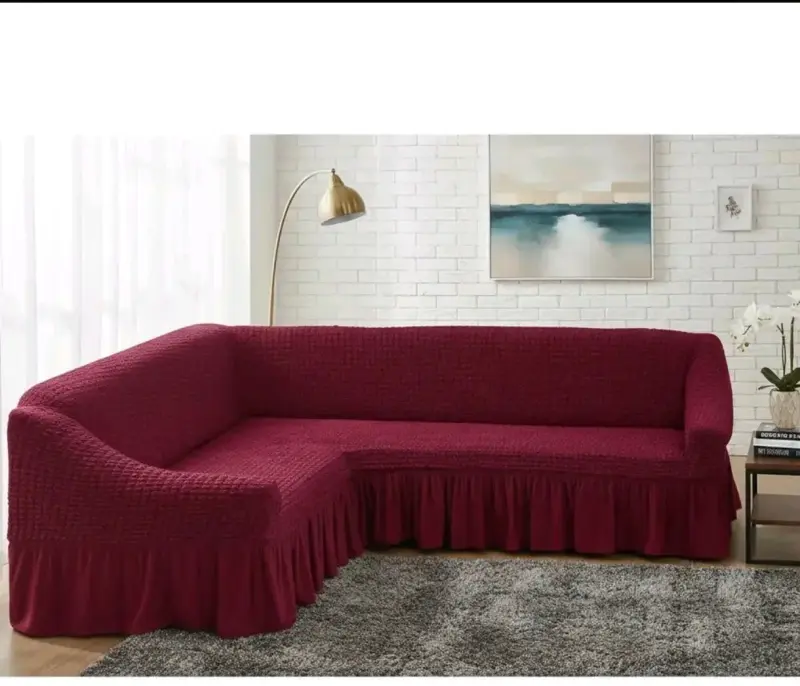 Funda elástica para sillón en L color burdeos - 1
