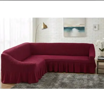Funda elástica para sillón en L color burdeos - miniatura 1