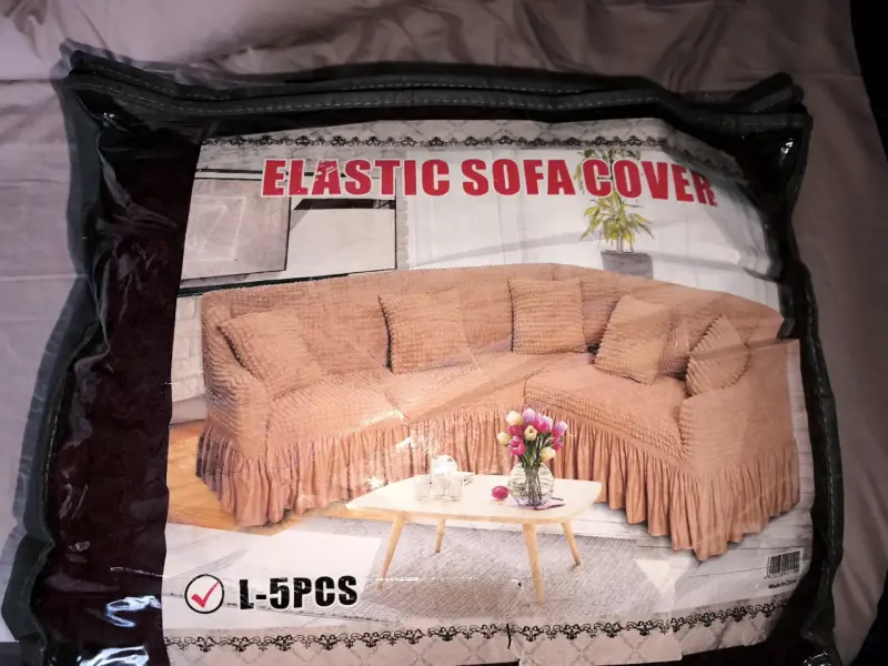 Funda elástica para sillón en L color burdeos - 2