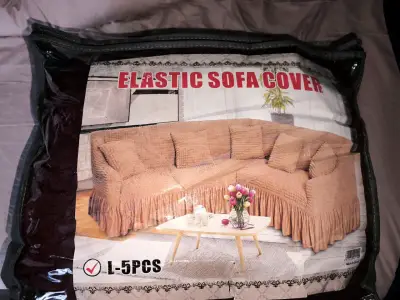 Funda elástica para sillón en L color burdeos - miniatura 2