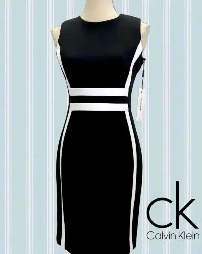 Vestido negro y blanco Calvin Klein elegante - miniatura 1