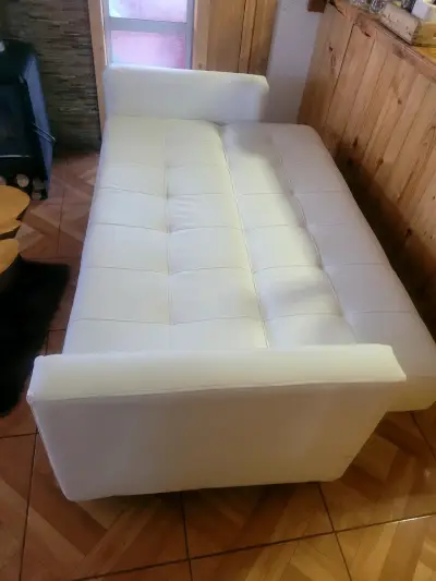 Sofá cama blanco de cuero sintético - miniatura 4