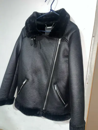 Chaqueta de cuero negra con forro Foster - miniatura 1