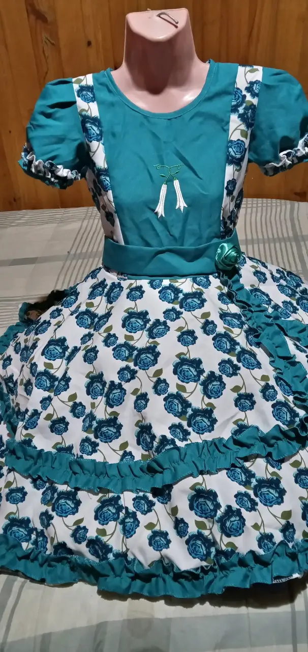 Vestido de Fiesta Floral Azul y Blanco - 1