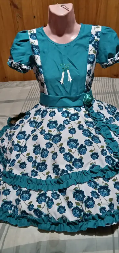 Vestido de Fiesta Floral Azul y Blanco - miniatura 1